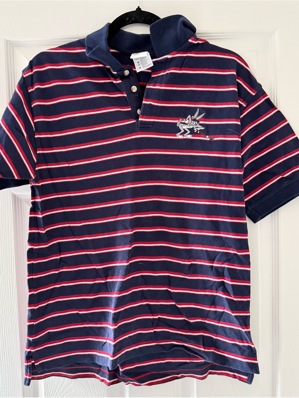 Vintage 1999 Bugs Bunny Striped Polo Shirt – Warner Bros – Size M